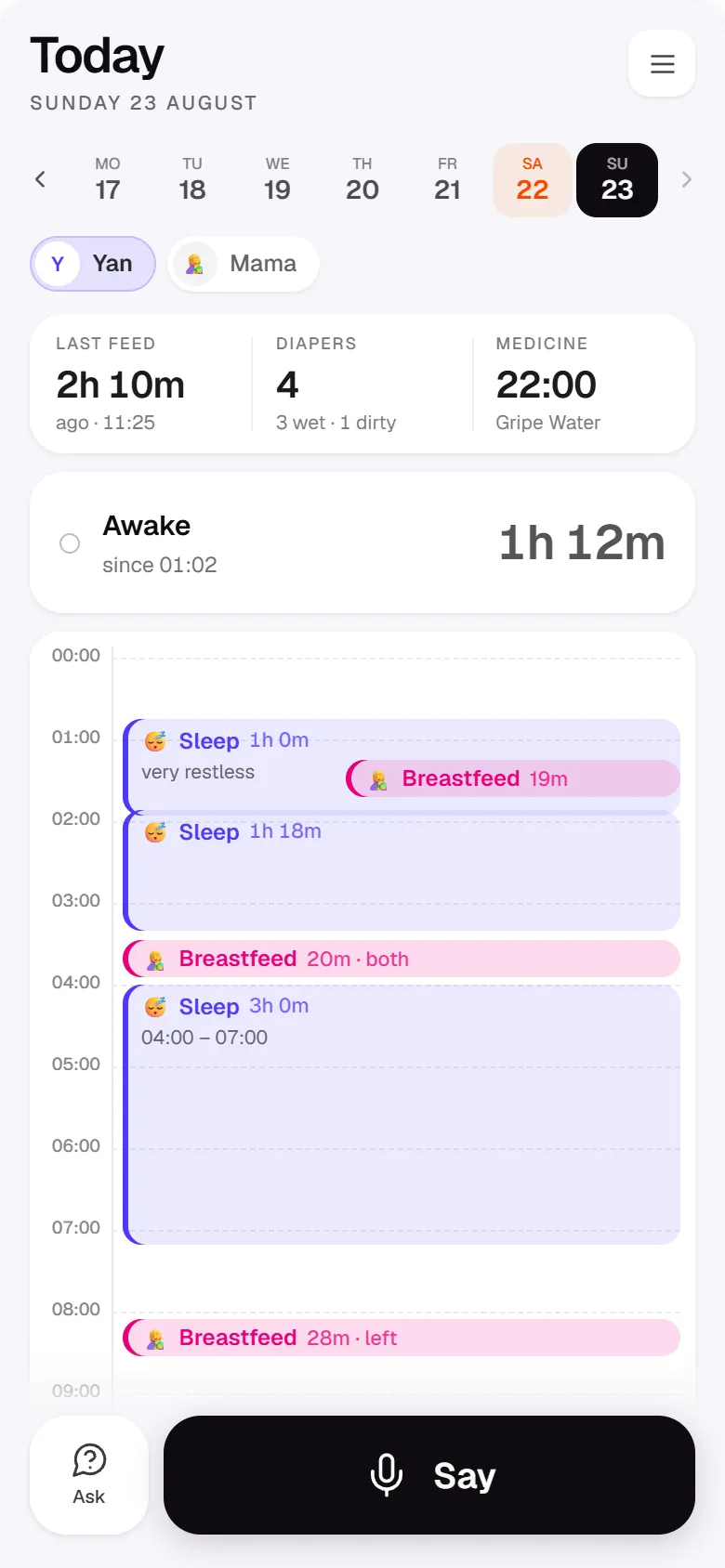 The day summary at a glance