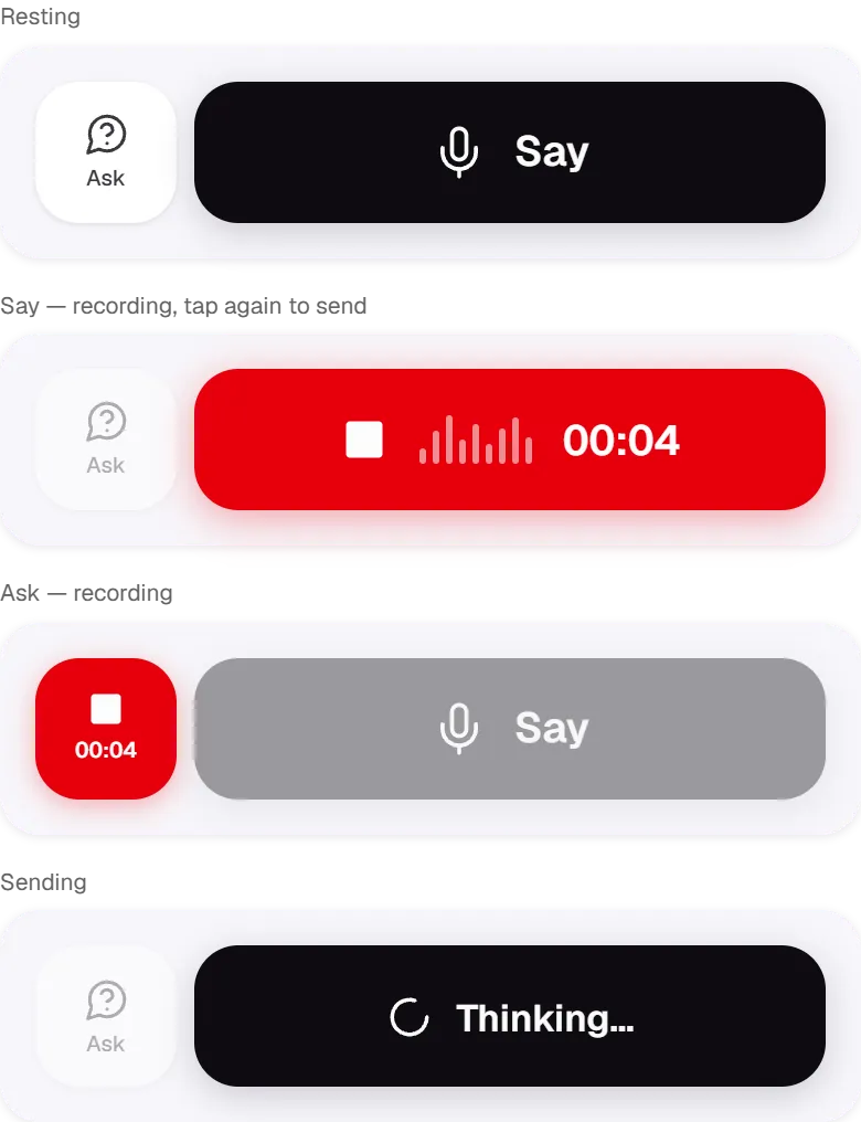 The voice bar in each of its four states